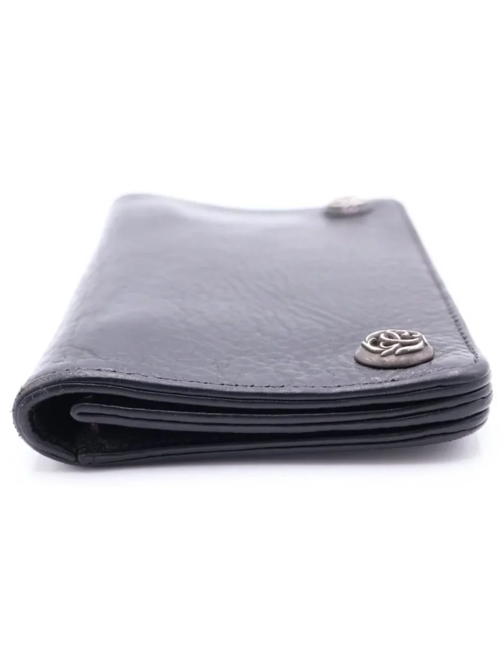 Chrome Hearts 1 Zip Wallet Floral Button Leather Compact Bifold Black Silver
